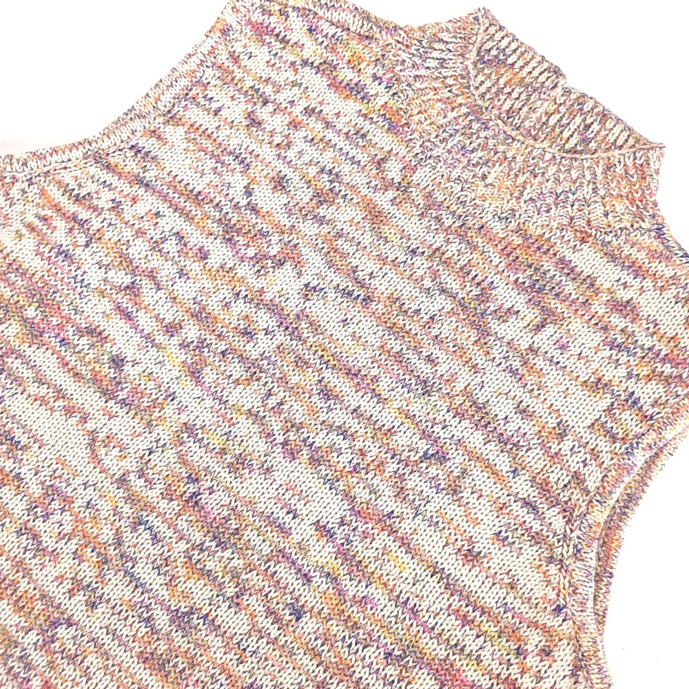Talbots Mock Neck Sweater Vest Womens Large Marled Cotton Blend Preppy Lagenlook